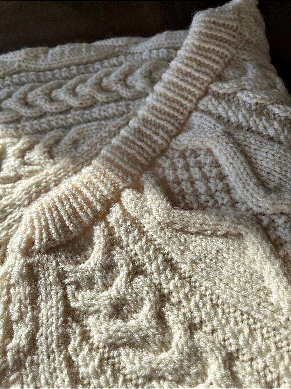 *Hand knit in Newfoundland* Cable Knit Crewneck Sweater in Cream Like New - Picture 3 of 4